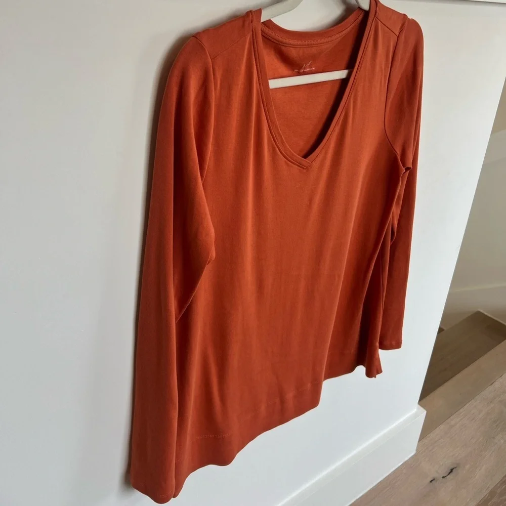 J. Jill Rust Burnt Orange Long Sleeve V-Neck Top Womens Size Medium - Picture 3 of 10